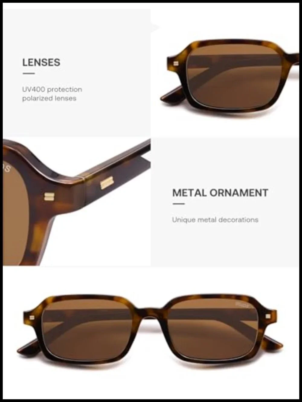 Rectangular Polarized Sunglasses with UV400 TAC Lenses